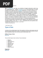 Types of Sets: Mathematics Functions Number