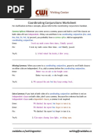 Coordinating Conjunctions Worksheet: Comma Splices