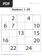 Numbers 1-25 Missing Numbers Worksheet Template PDF