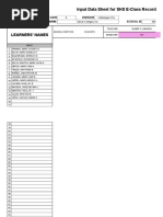 Learners' Names: Input Data Sheet For SHS E-Class Record