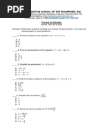 New Brighton School of The Philippines, Inc: Pre-Test For Calculus