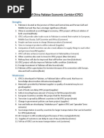 SWOT Analysis of China Pakistan Economic Corridor (CPEC) : Strengths