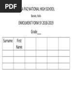 De La Paz National High School ENROLMENT FORM SY 2018-2019 Grade - Surname First Name