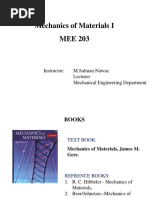 Mechanics of Materials I MEE 203: Instructor: M.Salman Nawaz Lecturer Mechanical Engineering Department