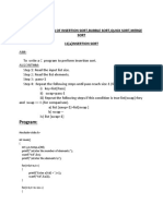 Program:: 11. Implementation of Insertion Sort, Bubble Sort, Quick Sort, Merge Sort 11 (A) Insertion Sort