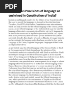 Q - Various Provisions of Language As Enshrined in Constitution of India?