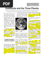 Goldilocks and The Three Planets: Is Earth's Favorable Climate An Accident?