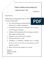 Delhi Public School Bangalore East Notice For Class I - XII