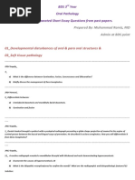 Oral Pathology, ToS Wise Separated Questions From Past Papers