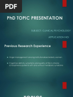 PHD Topic Presentation: Subject: Clinical Psychology Application No