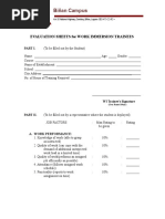 Biñan Campus: Evaluation Sheets For Work Immersion Trainees