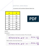 Question 1. Calculate Covariance and Correlation Between Below Two Columns A and B?