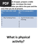 On A Sheet of Paper, Prepare A Table With Two Columns. List Down The Most Frequent Activities You Did in The Past and The Ones That You Do at Present