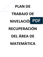 Plan de Trabajo de Nivelacion Del Àrea de Matemàtica