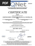 Certificate: Construcciones Y Promociones Balzola S.A. Sucursal Del Peru