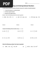 Comparing Ordering Rational Numbers HW