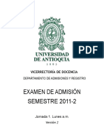 Examen de Admision Universidad de Antioquia 2011-2-1