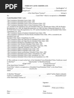 Form of Caste Certificate