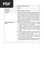 Linear Control Systems Course Outline