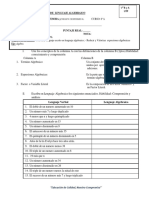 Prueba 6°A Lenguaje Algebraico