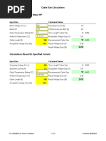 Cable Size Calculations: Input Data Calculated Values