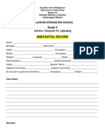 Anecdotal Record: Adviser: Marjorie M. Agbanlog