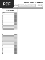 Input Data Sheet For E-Class Record: Region Division District School Name School Id