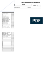 Input Data Sheet For E-Class Record: Region Division School Name School Id