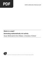 What'S in A Task? Generating Mathematically Rich Activity: Susan Mcdonald & Anne Watson, University of Oxford