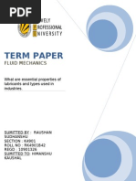 TERM PAPER ON (What Are Essential Properties of Lubricants and Types Used in Industries.)