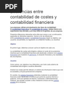 Diferencias Entre Contabilidad de Costes y Contabilidad Financiera