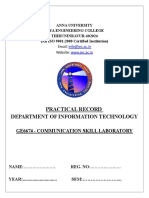 Practical Record Department of Information Technology: Ge6674 - Communication Skill Laboratory