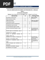 Ficha de Observación de Un Niños Con Problemas Del Lenguaje