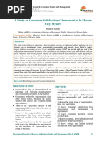 A Study On Consumer Satisfaction of Supermarket in Mysore City, Mysore