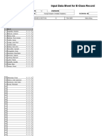 Input Data Sheet For E-Class Record: Region Division School Name School Id