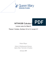 MTH4100 Calculus I: Lecture Notes For Week 6 Thomas' Calculus, Sections 3.5 To 4.1 Except 3.7