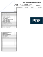 Input Data Sheet For E-Class Record: Region Division School Name School Id