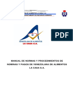 Manual de Normas y Procedimientos de Nominas y Pagos de Venezolana de Alimentos La Casa S.A.