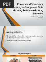 Primary and Secondary Groups In-Groups and Out-Groups Reference Groups Network