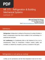 ME 375 - Refrigeration & Building Mechanical Systems - BME0319 Manchar - Lecture 01