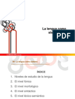 La Lengua Como Sistema Niveles de La Lengua