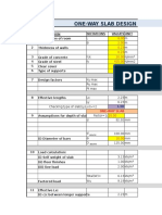 One-Way Slab Design: L M B M M M FCK Fy N/mm2 MM N/MM