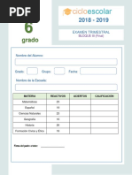 6 GRADO Examen Trimestral Sexto Grado Bloque3 2018-2019