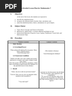 A Detailed Lesson Plan For Mathematics 7: Daily Routine 1.1 Greetings/Prayer