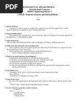 Department of Applied Physics Question Bank-I Semester PH6151-Engineering Physics - I UNIT-II - Properties of Matter and Thermal Physics