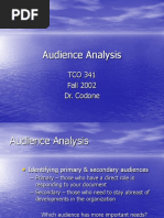 Audience Analysis: TCO 341 Fall 2002 Dr. Codone