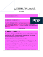 Corrigés Des SUJETS DE TYPE I - Partie 3B: Neurone Et Fibre Musculaire: La Communication Nerveuse