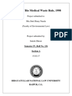 Analysis of Bio Medical Waste Rule, 1998: Project Submitted To: Mrs - Stuti Binay Nanda (Faculty of Environmental Law)