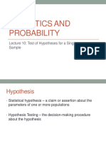 Statistics and Probability: Lecture 10: Test of Hypotheses For A Single Sample