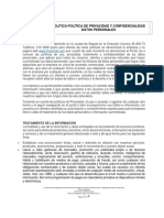 Politica de Privacidad y Confidencialidad de Datos Personales